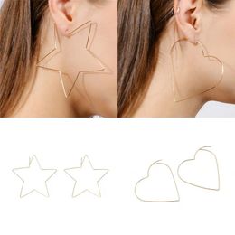 Stud Earrings Personality Exaggerated Tide Female Hollow Big Love Heart Star Simplicity Copper Wire Earring Jewelry Gift