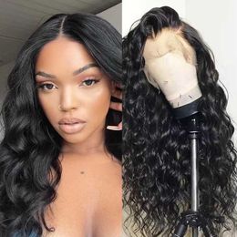 Nxy Vhair Wigs Rongduoyi 1b Black Body Wave Synthetic Lace Front Middle Part Long Wavy Heat Fiber Wig Makeup Daily Use for Women 240330