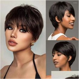 Lace Wigs Short Pixie Cut Human Hair Frontal Straight 13X4X1 Transparent Front For Black Women Preplucked Brazilian Drop Delivery Prod Oty39