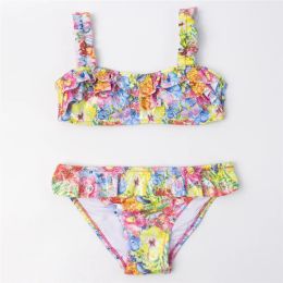 3-14 Years Leaf Print Bandage Girls Kids Swimwear Swimsuit 2023 Children Bikini Set Multi Style Baby Biquini Bathing Suit A277