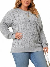 gibsie Plus Size Off Shoulder Lg Sleeve Sweaters Women New Fi Loose Asymmetrical Neck Knitted Jumper Tops 2023 Winter W70X#