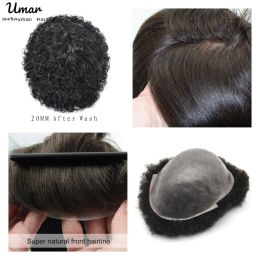 20mm V-Loop Thin Skin Curly Hair System Unit Deep Curly Toupee For Men for Black Men Male Hair Prosthesis Wigs For Men