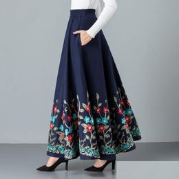 Skirts Mom Elegant Embroidered Maxi Pleated Skirt Women Plus Size Winter Warm Woolen Long Lady High Waist Casual Wool Office Drop Del Oteih
