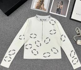 designer Vintage Ladies Knitted Sweaters Women Long Sleeve Zipper Letter Korean Office Fashion Slim Tops Cardigans 2024 Autumn Winter