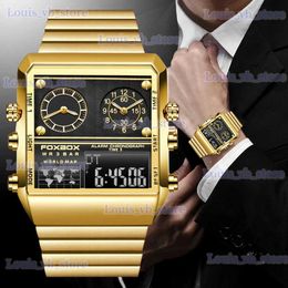 Other Watches LIGE 2023 New Top Brand Luxury Fashion Men es Gold Stainless Steel Sport Square Digital Analogue Big Quartz for Man T240329