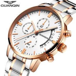 relogio masculino Mens Watches Top Brand Luxury GUANQIN Chronograph Luminous Clock Men Sport Stainless Steel Quartz Wrist Watch320J