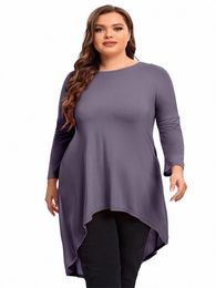 plus Size Lg Sleeve Casual Hi Low Blouse Lg Loose Fit Flare Spring Autumn Swing Tunic Tops Large Size Clothing T Shirt 6XL N1Th#