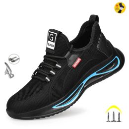 Boots Work Safety Shoes Summer Breathable Men Air Cushion Work Protective Shoes Sneakers Antipuncture Work Shoes Male Steel Toe Shoes