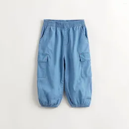 Trousers MARC&JANIE Boys Girls Cool Feel Sun Protection Lyocell Jeans Kids Workwear Drawstring Pants For Spring & Summer 240816