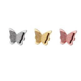 Stud Stud Cute Rose Gold Frosted Butterfly Girls Exquisite Stainless Steel Animal Earring For Women Child Jewellery Gift 1 Pair Drop Del Dh3Cn