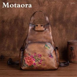 School Bags 2024 Retro Embossed Backpack Female Women's Genuine Leather Large Capacity Chinese Style Bag Ladies