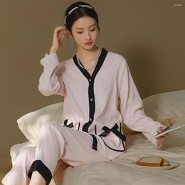 Home Clothing Female Cotton Pyjamas Set Nightwear Top Pants Pijamas Sleepwear V-Neck Homewear Women Summer Pyjamas Sleep Suit