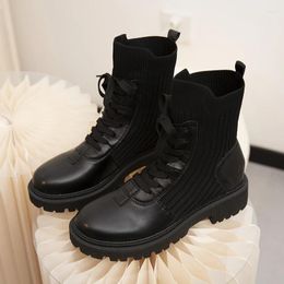 Boots Mid-Calf Women Shoes Autumn Boots-Women Round Toe Low Mid Calf Lolita Rock Rubber Ladies Solid