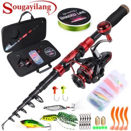 Combo Sougayilang Fishing Rod and Reel Combo Telescopic Fishing Rod Spinning Reel with Free Spool Fishing Hooks Lure Line Bag Full Kit