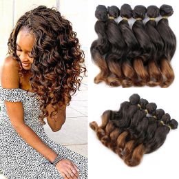 Weave Weave 14 18 Inch 6Pcs Synthetic Loose Body Wave Hair Black Ombre Brown Curly Wavy Hair Weave Bundles For Black Women