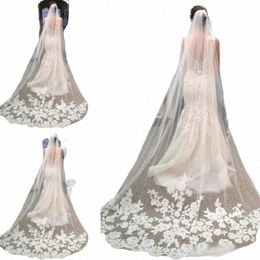 women One-layer 3 Metres Wedding Veil Cathedral Lace Lg Voile Mariage White Ivory Bride Wedding Accories Veu De Noiva L M6BF#