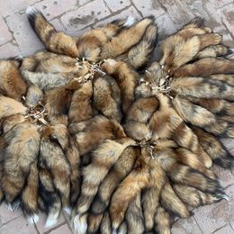 10Pcs/lot-14"/35cm Real Genuine Red Fox Fur Tail Keychain Cosplay Toy Bag Phone Pendant Tassels