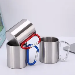 Mugs 220ml Practical Backpacking Cup 3 Colours Climbing Mug Portable Sleek Double Wall Carabiner Handle Hiking