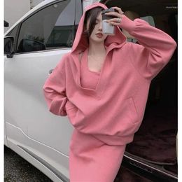 Work Dresses Women Hooded Sets Solid Colour Large Size Tops Clothes Long Sleeve Two-piece Sweatshirts Women's Fashion Casual Dress