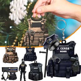 Keychains Lanyards New police uniform keychain acrylic vest keychain decoration creative mens backpack pendant keyring car keychain gift J240330