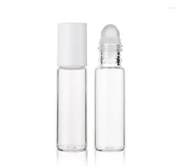Storage Bottles 500pcs/lot 10ml White Cap Transparent Clear Glass Roller Bottle Empty Ball Perfume SN158