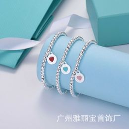 Designer Seiko ts new round brand enamel heart-shaped Bracelet womens plated S925 silver CNC steel printed bead Buddha chain