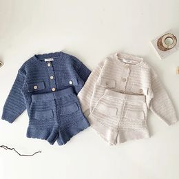 0-4 Yrs Girls Knit Suit Fashion Baby Boys Girls Clothing Sets Winter Knitted Cardigan PP Shorts Infant Girls Knit Tracksuits 240318