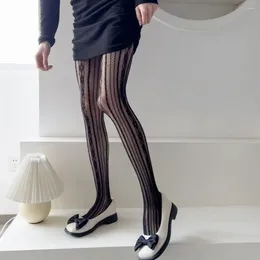 Women Socks Slimming Stripe Mesh Pantyhose Unique Vertical Lolita Flower Stockings Tights Elastic Cosplay