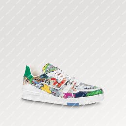 Explosion hot men's Women's Trainer Sneaker 1AB9XJ White Printed canvas 54 signature Flowers iconic colorful comic motifs vintage basketball Classic casual shoes