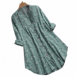 women Spring Cott Linen T-Shirt Dr Plus Size Ladies Casual Baggy Tunic Blouse Tops Female Floral Clothing 2024 s8Ij#
