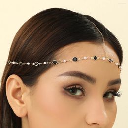 Hair Clips LUTAKU Black Zircon Pearl Head Chain Headpiece For Women Forehead Headband Jewelry Wedding Accessories