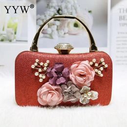 Shoulder Bags 2024 Women Evening Day Dinner Bag Handmade Flowers Pearl Shaped Clutches Lady Handbag Luxury Wedding Purse Chain