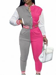 lw Plus Size Sporty Patchwork Kangaroo Pocket Two Piece Pants Set Women Mandarin Collar Jackets & Pants Autumn Winter Tracksuit o6RW#