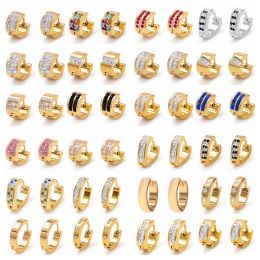 Earrings 24 Different Styles White/Colorful Rhinestone Titanium/Stainless Steel Hoop Earrings for Women Men Gold Color Punk Earings Gifts