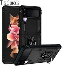 Cell Phone Cases Shockproof Case For Samsung Galaxy Z Flip 3 Cover Magnetic Metal Ring Bracket Armour for Flip3 Back Coque yq240330