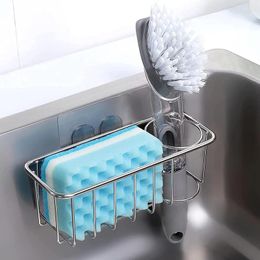 Kitchen Storage Sponge Holder Adhesive Stainless Steel Sink Brush Sponges Drain Drying Rack Organiser