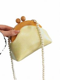 popular Textured Women Single Shoulder Pack 2023 New Fi Pearl Chain Crossbody Bags High Quality Female Shell Bag b9U0#