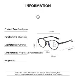 Retro Progressive Multifocal Reading Glasses Men Women Anti Blue Light No Screws Hyperopia Eyeglasses Metal Round Frme +1.0~+4.0