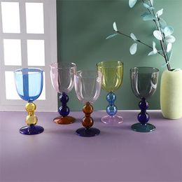 Creative Stained Glass Goblets Contrast Colour Wine Glasses Ins Style Simple Home Wine Glasses Drink Cups 240320
