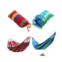 Hammocks Portable Outdoor Garden Fold Hammock Hang Bed Travel Cam Swing Hiking Canvas Stripe Hanging Drop Delivery Home Furniture Ot5Js