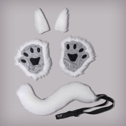 Fox Costume Set Fox Ears Tail Paw Gloves Animal Fancy Costume Kit Accessories for Adults Halloween Cosplay Costumes