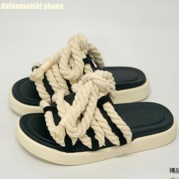 Slippers 2024 Fashion Women/men Rope Tassel Thick-Soled Sandals Open Toe Slides Flat Slip On Casual For Summer