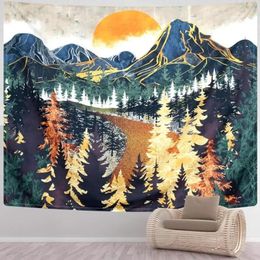 Tapestries Mountain Tapestry Wall Hanging Forest Trees Art Sunset Road In Nature Landscape Home Decor For Room