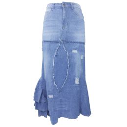 Falda larga de mezclilla Irregular para mujer, vestido Vintage lavado, informal de calle, cintura alta, elegante, primavera y verano