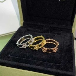 Designer VAN Kaleidoscope Ring Female r Narrow Edition Set with Diamond Light Luxury Rose Gold High Clover