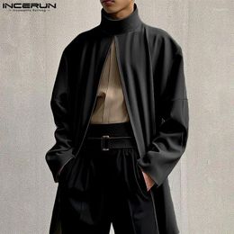 Men's Trench Coats INCERUN Men Cloak Solid Colour Turtleneck Long Sleeve Casual Streetwear Loose 2024 Open Stitch Fashion Ponchos