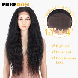 FREEDOM Synthetic Lace Front Wigs 13x4 Kinky Curly Long Ombre Brown Wigs For Black Women Heat Resistant Synthetic Cosplay Wig