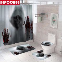 Shower Curtains Horror Shadow Halloween Curtain For Bathroom Decor Toilet Pedestal Rugs Cover Bathtub Anti-slip Carpet Bath Mats Set