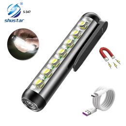USB Rechargeable LED Flashlight Mini Work Light Professional Medical Torch with Clip Magnet Lantern Suitable for Doctors, Home