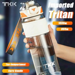 TKK Sports Water Bottle with Tea Drain Fliter TRITAN Portable Straw and Direct Adults Outdoor Gym Kettle BPA-Free Leak-proof 240322